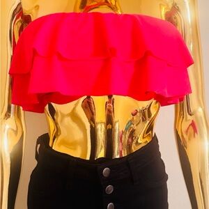 Victoria’s Secret Fuscia Pink Ruffle Strapless Top, Swim, Size L